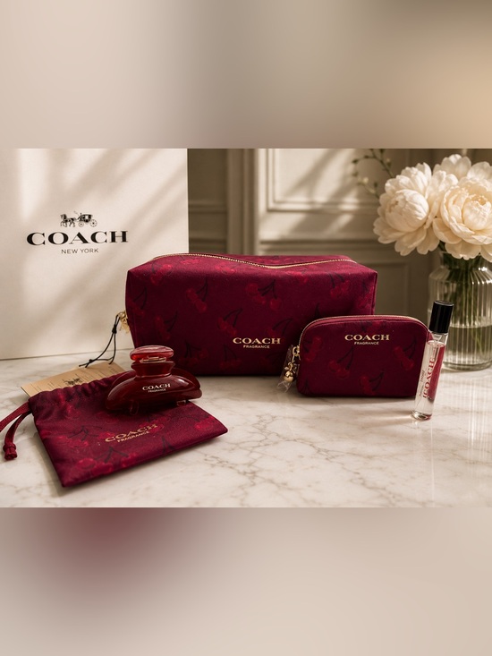 Coach Handbags - COACH 🍒 Cherry-Print Cosmetic beauty Pouch set